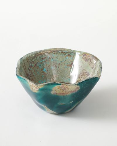 Blue and Tan Blown Glass Bowl Baltic Seas c 1980