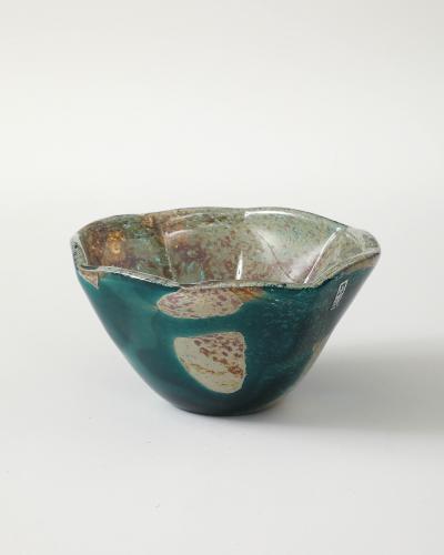 Blue and Tan Blown Glass Bowl Baltic Seas c 1980