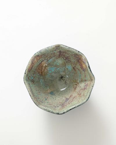 Blue and Tan Blown Glass Bowl Baltic Seas c 1980