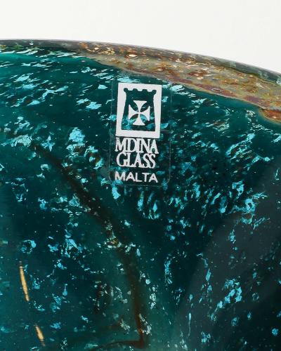 Blue and Tan Blown Glass Bowl Baltic Seas c 1980