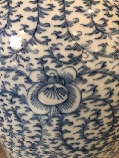 Blue and White Chinese Lidded Ginger Jar Vase or Urn Signed on Bottom