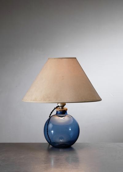 Blue glass globe table lamp