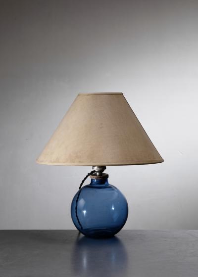 Blue glass globe table lamp