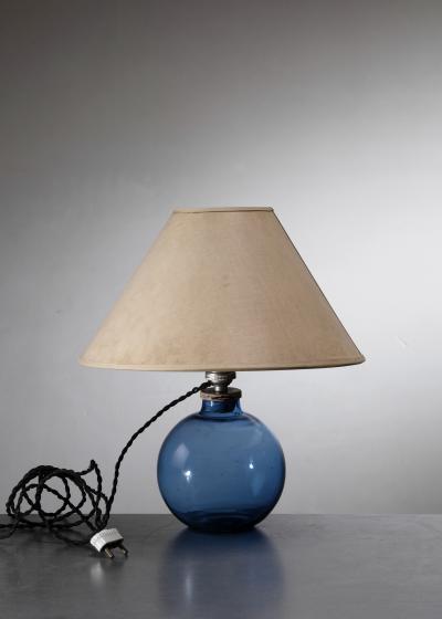Blue glass globe table lamp