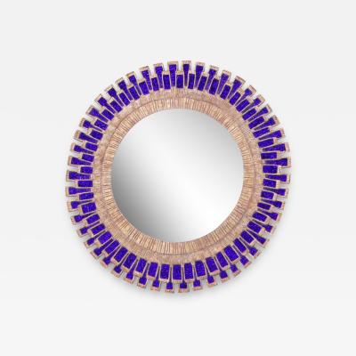 Blue glass resin convex mirror in the manner of Line Vautrin Contemporary 
