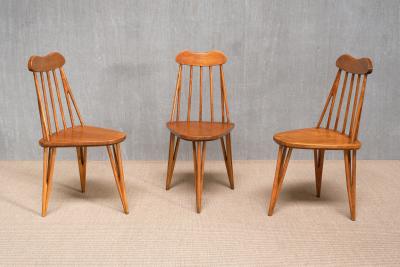 Bo Fj stad Exceptional Set of Three Bo Fjaestad Three Legged Birch Chairs Sweden 1955