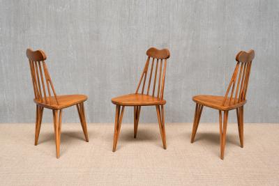 Bo Fj stad Exceptional Set of Three Bo Fjaestad Three Legged Birch Chairs Sweden 1955