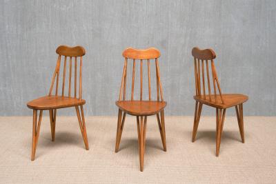 Bo Fj stad Exceptional Set of Three Bo Fjaestad Three Legged Birch Chairs Sweden 1955