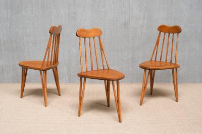 Bo Fj stad Exceptional Set of Three Bo Fjaestad Three Legged Birch Chairs Sweden 1955