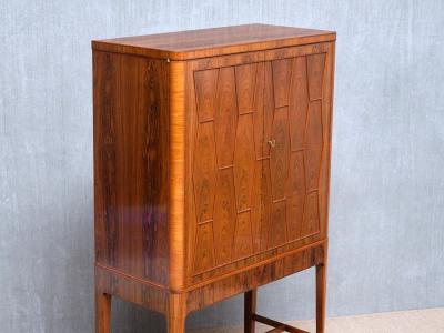 Bo Lindahl Exceptional Bo Lindahl Cabinet in Walnut and Rosewood Marquetry Sweden 1953