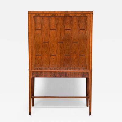 Bo Lindahl Exceptional Bo Lindahl Cabinet in Walnut and Rosewood Marquetry Sweden 1953