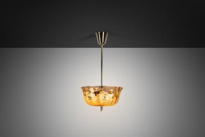 Bo Notini Amber Glass Hanging Lamp by Bo Notini for Gl ssner Co Sweden 1940s