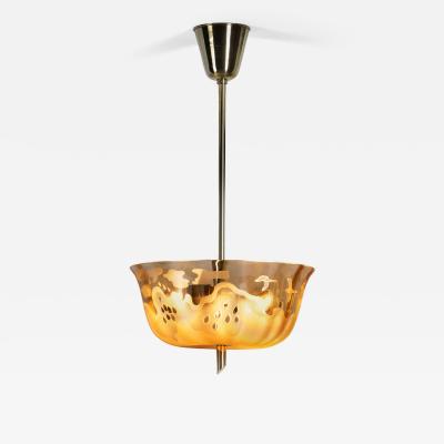 Bo Notini Amber Glass Hanging Lamp by Bo Notini for Gl ssner Co Sweden 1940s