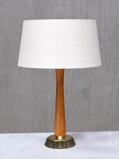 Bo R man Pair of Bo R man Table Lamps in Oak and Brass Model E1141 ASEA Sweden 1950s