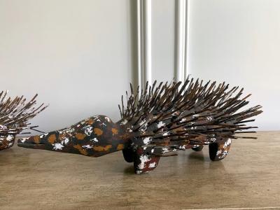 Bob Burruwal Pair Australian Aboriginal Wood Sculpture Echidna