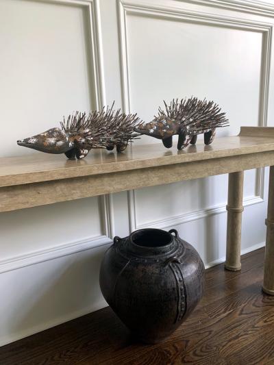 Bob Burruwal Pair Australian Aboriginal Wood Sculpture Echidna