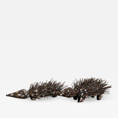 Bob Burruwal Pair Australian Aboriginal Wood Sculpture Echidna