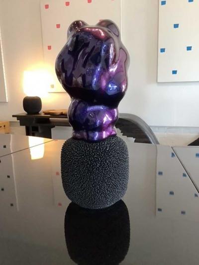 Bobby Silverman Black and Iridescent Blue Sculpture