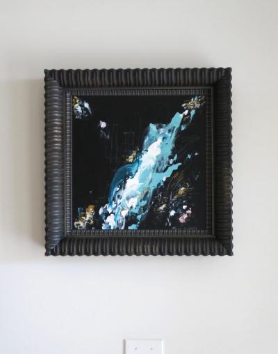 Bodacious Small Study in Black Mint White and Raw Sienna 2022 21 5 Square