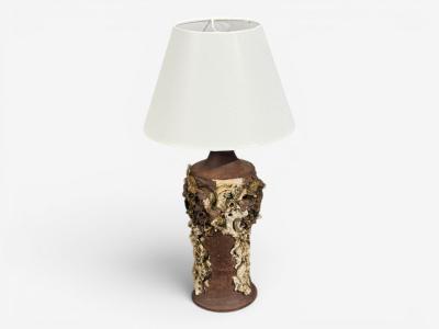 Bodil Marie Nielsen Large Brutalist Table Lamp Brown Stoneware Denmark 1960s