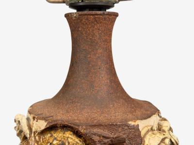 Bodil Marie Nielsen Large Brutalist Table Lamp Brown Stoneware Denmark 1960s