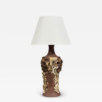 Bodil Marie Nielsen Large Brutalist Table Lamp Brown Stoneware Denmark 1960s