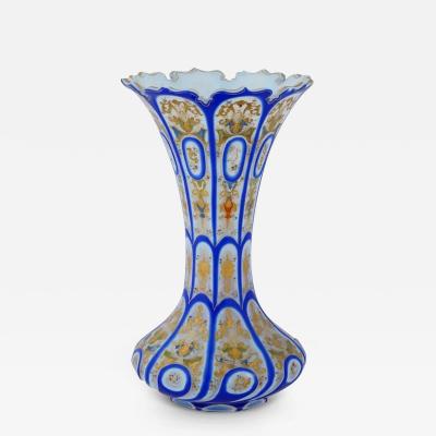 Bohemian Hand Enamel Opaline Glass Fluted Vase