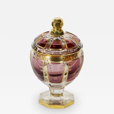 Bohemian Handmade Moser Roemer Lidded Gilt Glass Candy Dish Box