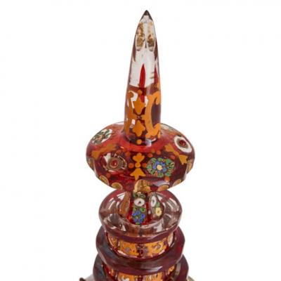 Bohemian gilt enamelled and cut red overlay glass decanter
