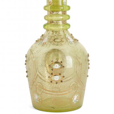 Bohemian green glass decanter with Mozaffar al Din Shah portrait
