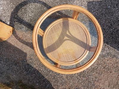 Boho Chic Bamboo Rattan Round Side Table w Glass Top