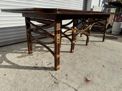 Boho Chic Bamboo and Teak Dining Table with Butterfly Leaf
