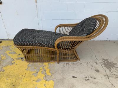 Boho Chic Bamboo and Wicker Cushioned Chaise Lounge