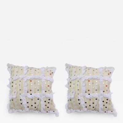Boho Chic Moroccan Wool White Wedding Pillow a Pair