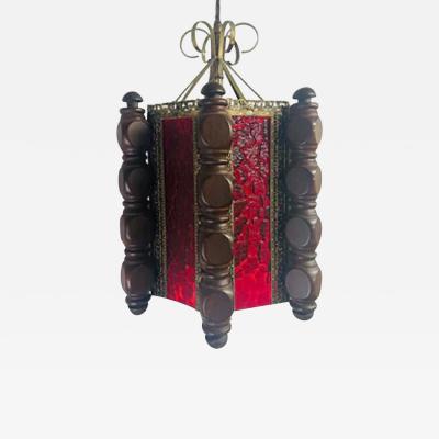 Boho Chic Oriental Hanging Red Glass Lantern or Pendant