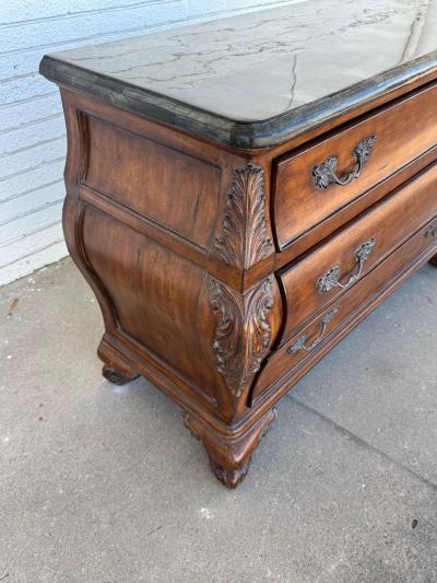 Bombe Style Walnut Chest with Pine Green Checkerboard Granite Top