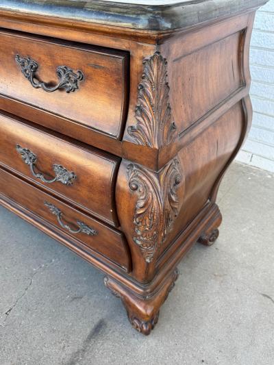 Bombe Style Walnut Chest with Pine Green Checkerboard Granite Top