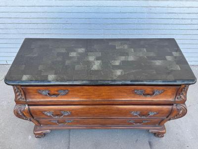 Bombe Style Walnut Chest with Pine Green Checkerboard Granite Top