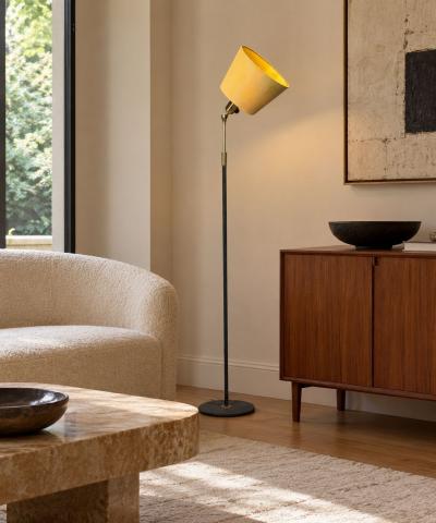 Bor ns Adjustable Floor Lamp Lacquered Metal Brass Sweden 1950s