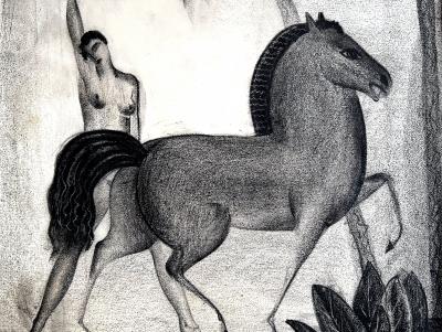 Boris Lovet Lorski Art Deco Prancing Horse with Female Nude