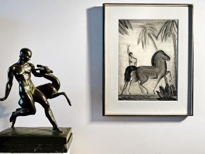Boris Lovet Lorski Art Deco Prancing Horse with Female Nude