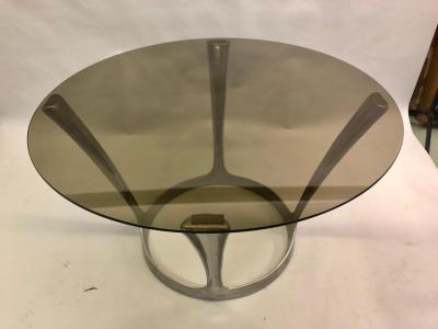 Boris Tabacoff French Midcentury Round Aluminum and Glass Center Dining Table by Boris Tabacoff