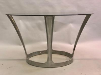 Boris Tabacoff French Midcentury Round Aluminum and Glass Center Dining Table by Boris Tabacoff