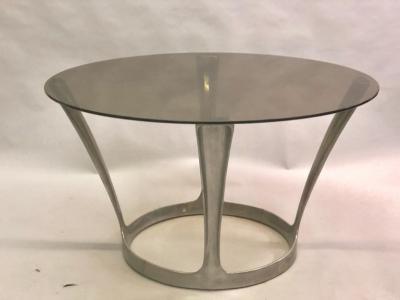 Boris Tabacoff French Midcentury Round Aluminum and Glass Center Dining Table by Boris Tabacoff