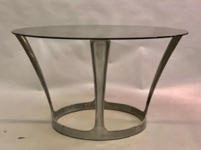 Boris Tabacoff French Midcentury Round Aluminum and Glass Center Dining Table by Boris Tabacoff