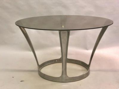 Boris Tabacoff French Midcentury Round Aluminum and Glass Center Dining Table by Boris Tabacoff