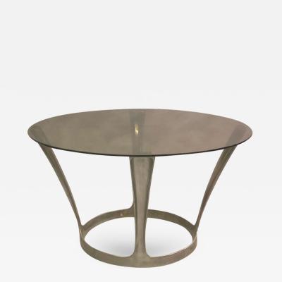 Boris Tabacoff French Midcentury Round Aluminum and Glass Center Dining Table by Boris Tabacoff