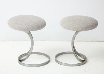 Boris Tabacoff Upholstered Metal Stools by Boris Tabacoff