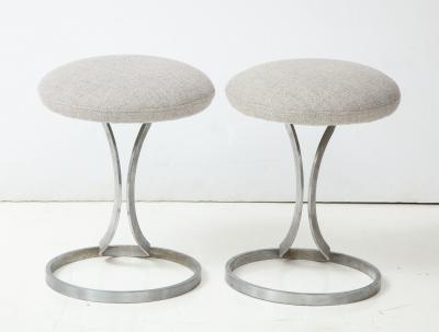 Boris Tabacoff Upholstered Metal Stools by Boris Tabacoff