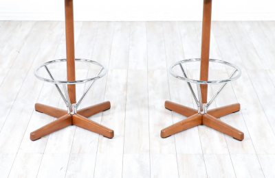 Borje Johanson Teak Chrome Swivel Bar Stools for Johanson Design